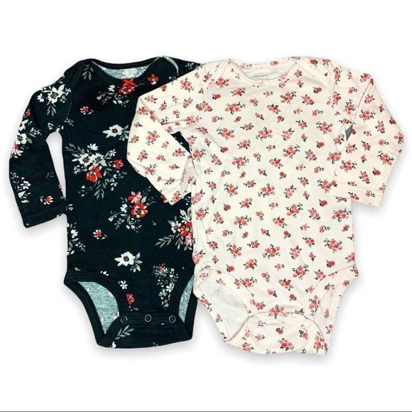 Carter's Other - Carters 12 M Girls' Black & Pink Floral 2-Piece Long Sleeve Onesie Set Snap-Up